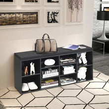 Load image into Gallery viewer, 10-Cube Organizer  Entryway Padded Shoe Storage Bench-Black
