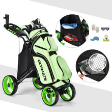 Load image into Gallery viewer, Lightweight Foldable Collapsible 4 Wheels Golf Push Cart-Green
