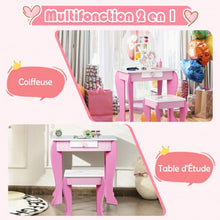 Load image into Gallery viewer, Kids Wooden Makeup Dressing Table and Chair Set with Mirror and Drawer
