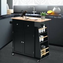 Load image into Gallery viewer, Rubber Wood Countertop Rolling Kitchen Island Cart-Black
