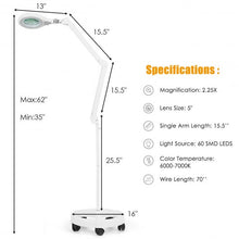 Load image into Gallery viewer, 2-in-1 LED Magnifying Glass Floor Lamp with Rolling Wheel-White
