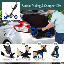 Load image into Gallery viewer, Folding 3 Wheels Golf Push Cart with Brake Scoreboard Adjustable Handle-Blue
