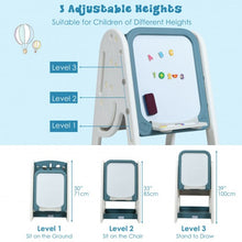 Load image into Gallery viewer, 2 in 1 Kids Easel Desk Chair Set Book Rack Adjustable Art Painting Board-Blue
