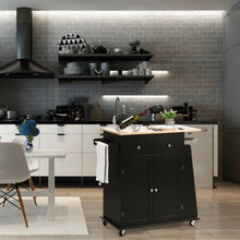 Load image into Gallery viewer, Rubber Wood Countertop Rolling Kitchen Island Cart-Black
