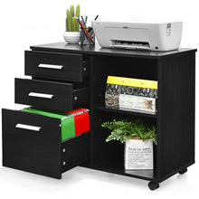 Load image into Gallery viewer, 3-Drawer Mobile Lateral File Cabinet Printer Stand-Black
