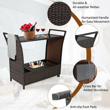 Load image into Gallery viewer, Patio Rattan Bar Serving Cart with Glass Top and Handle

