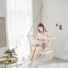 Load image into Gallery viewer, Hanging Hammock Chair Macrame Swing Hand Woven Cotton Backrest
