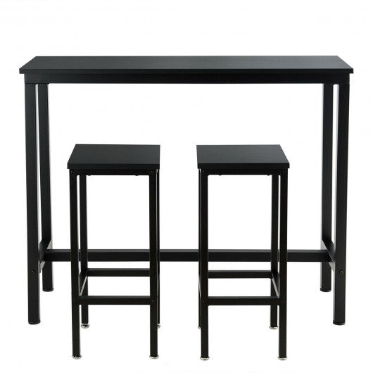 3 Pieces Bar Table Counter Breakfast Bar Dining Table with Stools-Black
