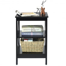 Load image into Gallery viewer, 3-Tier Nightstand End Table with X Design Storage -Black

