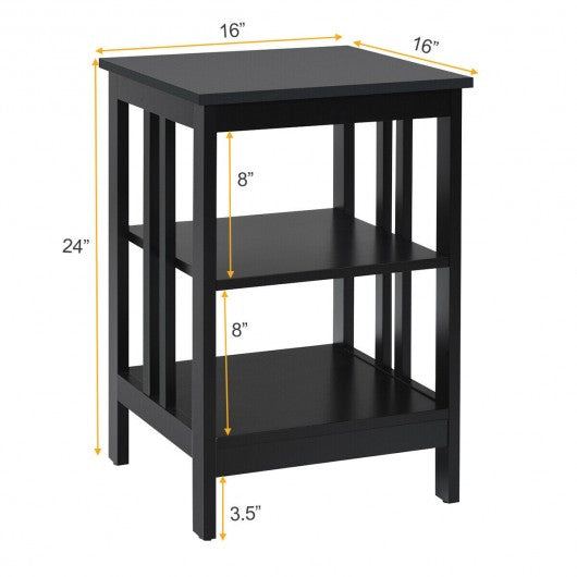 3-tier Side Table Nightstand with Stable Structure-Black