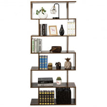 Load image into Gallery viewer, 6-Tier S-Shaped Bookcase Z-Shelf Style Storage Bookshelf-Coffee
