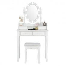Load image into Gallery viewer, Makeup Dressing Table with Touch Switch Lighted Mirror and Cushioned Stool-White
