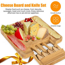 Load image into Gallery viewer, Bamboo Cheese Board &amp; Knife Set  w/ Slide-out Drawer
