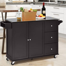 Load image into Gallery viewer, Kitchen Island 2-Door Storage Cabinet with Drawers and Stainless Steel Top-Deep Brown
