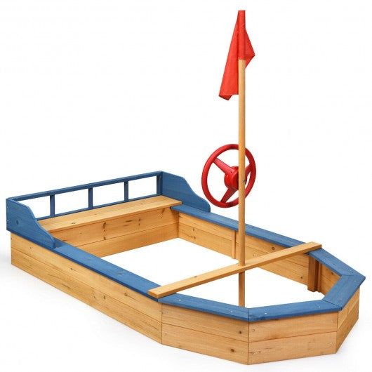 Kids Pirate Boat Wood Sandbox