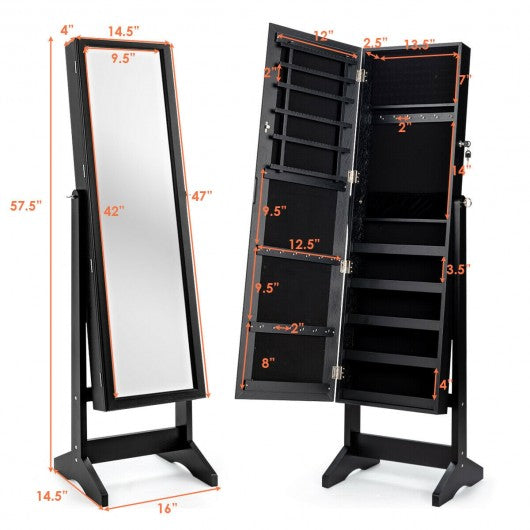 Jewelry Cabinet Stand Mirror Armoire with Large Storage Box-Black