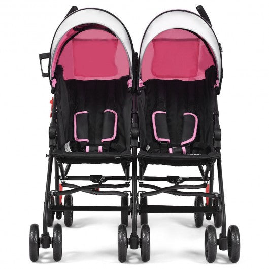 Foldable Twin Baby Double Stroller Ultralight Umbrella Kids Stroller-Pink BB5681PI