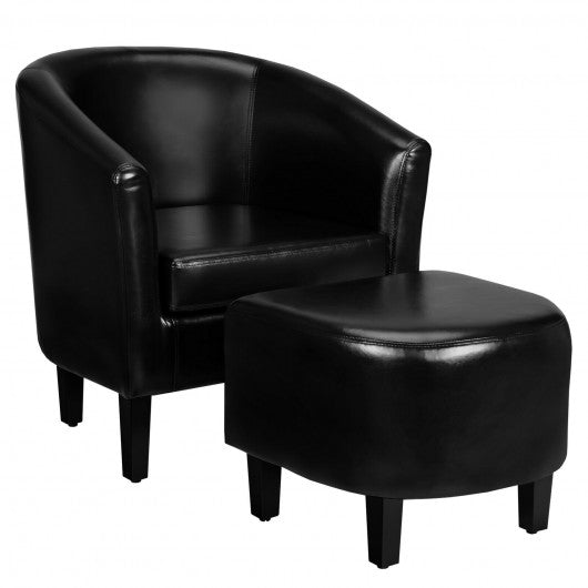 Modern Accent Tub Chair and Ottoman Set with Fabric Upholstered-Black