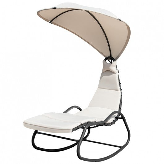 Patio Hanging Swing Chaise Lounge Chair-Beige