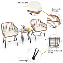 Load image into Gallery viewer, 3 Pcs Patio Rattan Bistro Set with Cushion-White

