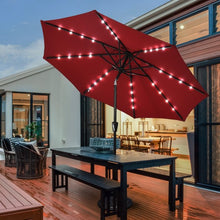 Load image into Gallery viewer, 9 Ft and 32 LED Lighted Solar Patio Market Umbrella Shelter with Tilt and Crank-Burgundy
