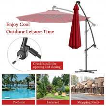 Load image into Gallery viewer, 10 Inch Patio Hanging Solar LED Umbrella Sun Shade with Cross Base-Burgundy
