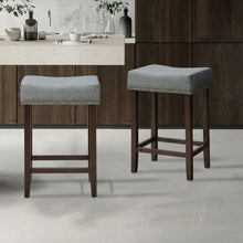 Load image into Gallery viewer, 2 pcs Nailhead Saddle Bar Stools with Fabric Seat &amp; Wood Legs-Gray
