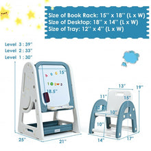 Load image into Gallery viewer, 2 in 1 Kids Easel Desk Chair Set Book Rack Adjustable Art Painting Board-Blue
