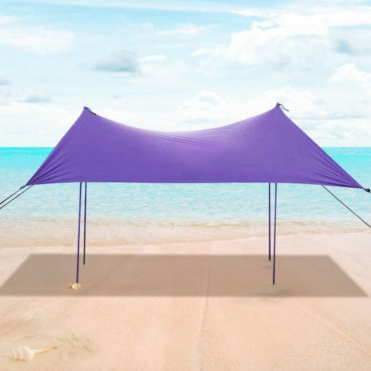 7' x 7' Family Beach Tent Canopy Sunshade w/ 4 Poles-Purple