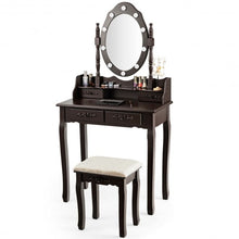 Load image into Gallery viewer, Makeup Vanity Dressing Table Set with Dimmable Bulbs Cushioned Stool-Coffee
