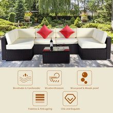 Load image into Gallery viewer, 7 pcs Rattan Cushioned Sofa and Table Set
