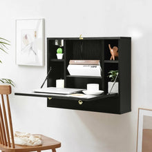 Load image into Gallery viewer, Wall Mounted Folding Laptop Desk Hideaway Storage with Drawer-Black
