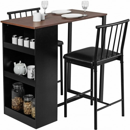 3 Piece Counter Height Pub Dining Set-Brown