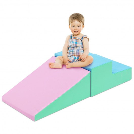 2 Pcs Soft Foam Indoor Toddler Climb Slide Activity Play Set -Pink