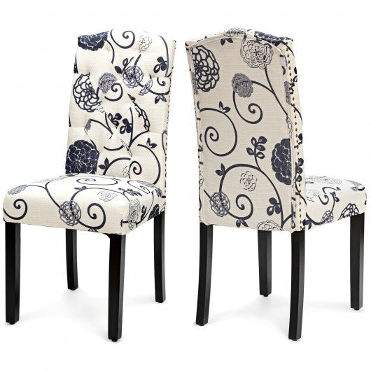 Set of 2 Tufted Upholstered Dining Chair-Black & White