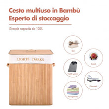 Load image into Gallery viewer, Double Rectangle Bamboo Hamper Laundry Basket Cloth Storage Bag Lid-Natrual
