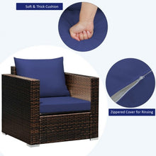 Load image into Gallery viewer, 3 Pcs Patio Conversation Rattan Furniture Set with Cushion-Blue

