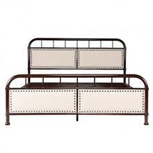 Load image into Gallery viewer, Queen size Metal Bed Frame Platform Bed Upholstered Panel-Chocolate
