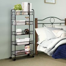 Load image into Gallery viewer, 5 Tier Mesh Rolling File Utility Cart Storage Basket-Black
