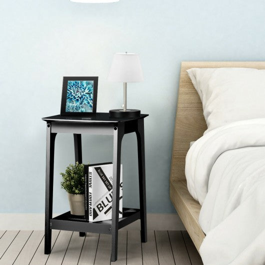 Set of 2 Side End Tables with Lower Storage Shelf-Black