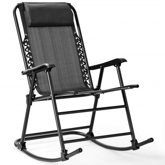 Outdoor Patio Headrest Folding Zero Gravity Rocking Chair-Gray