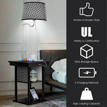 Load image into Gallery viewer, Floor Lamp Bedside Desk with USB Charging Ports Shelves-Black
