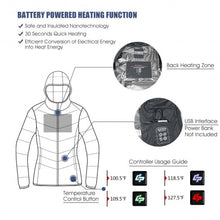 Load image into Gallery viewer, Hooded Electric USB Women�s Down Heated Jacket-Black-M
