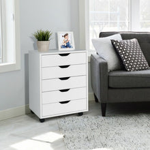 Load image into Gallery viewer, 5 Drawer Mobile Lateral Filing Storage Home Office Floor Cabinet w/Wheels-White
