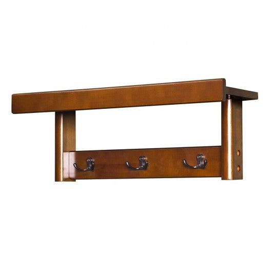 Entryway Hanging Wood Coat Rack with 3 Double Hooks-Brown