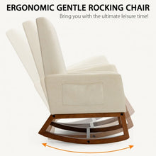 Load image into Gallery viewer, Rocking High Back Upholstered Lounge Armchair with Side Pocket-Beige
