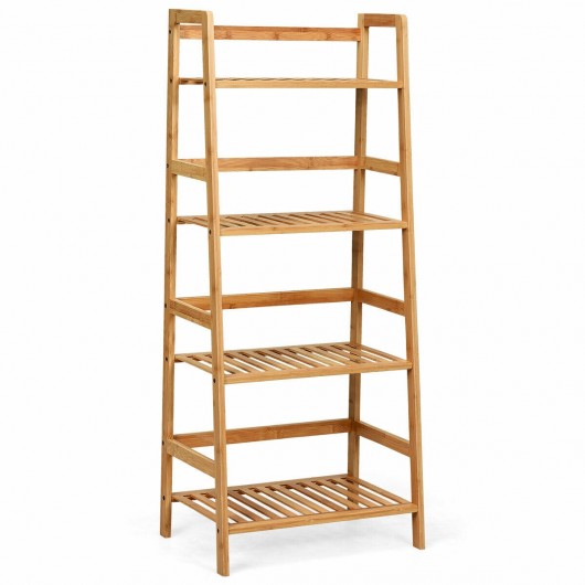 4-Tier Bamboo Ladder Shelf-Natural