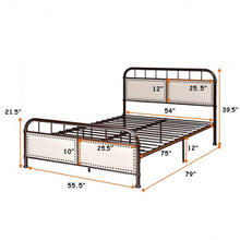 Load image into Gallery viewer, Full Size Metal Upholstered Panel Headboard Bed Frame-Chocolate
