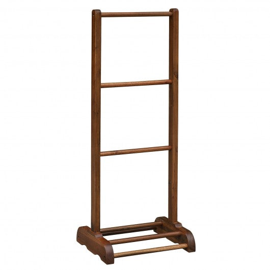 3-Bar Acacia Wood Freestanding Bathroom Towel Rack  w/Bottom Storage Shelf-Brown