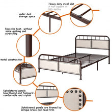 Load image into Gallery viewer, Full Size Metal Upholstered Panel Headboard Bed Frame-Chocolate

